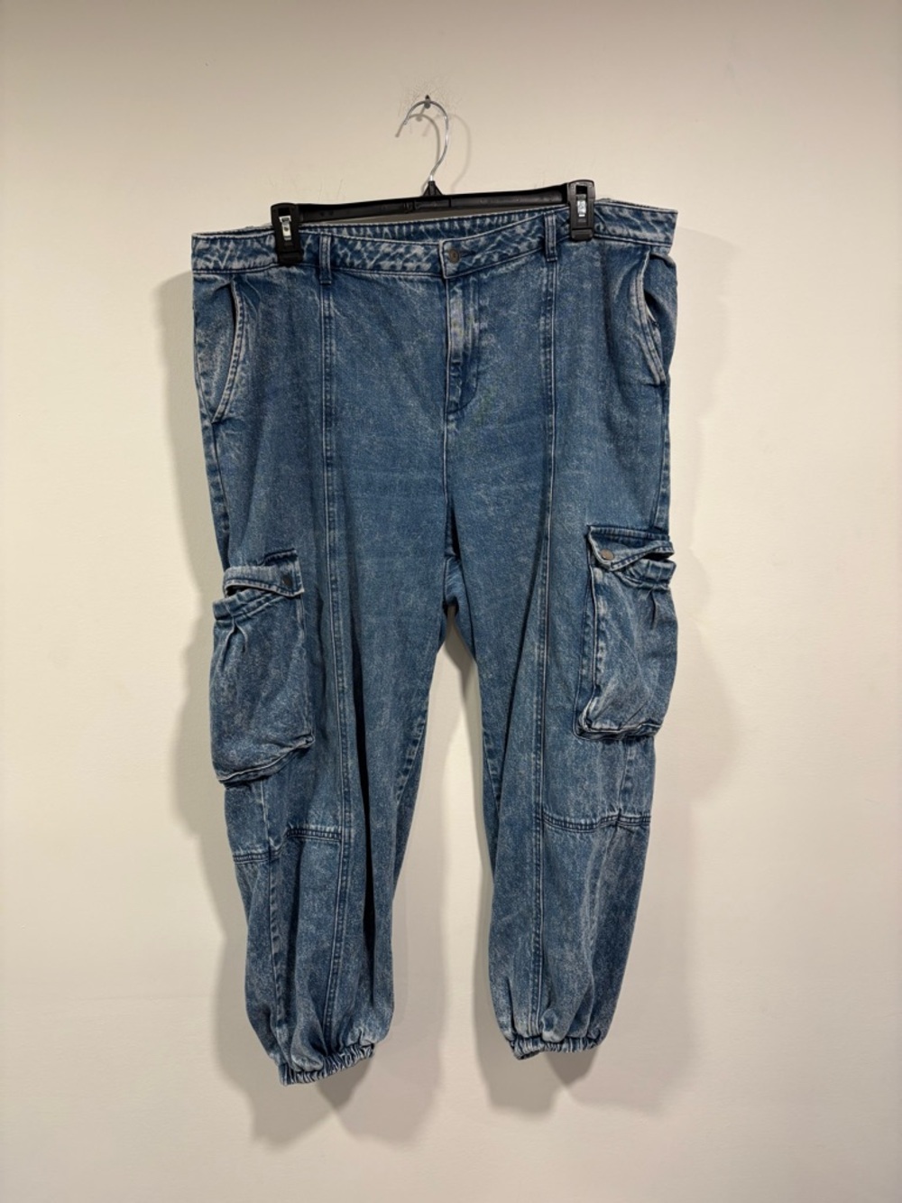 Denim Cargo Jogger Pants in Blue